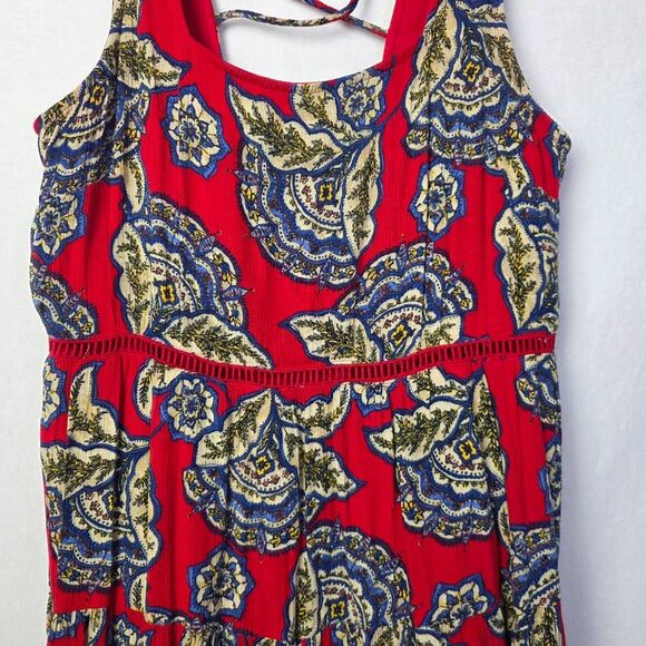 Maurices Red Boho Floral Sleeveless Dress L - Picture 2 of 9